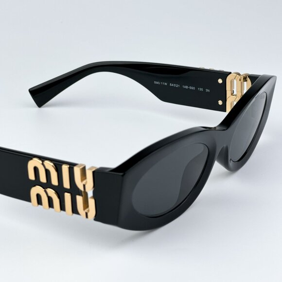 Miu Miu MU11WS 1AB5S0 BRAND NEW Sunglasses Black Dark Grey Oval Women